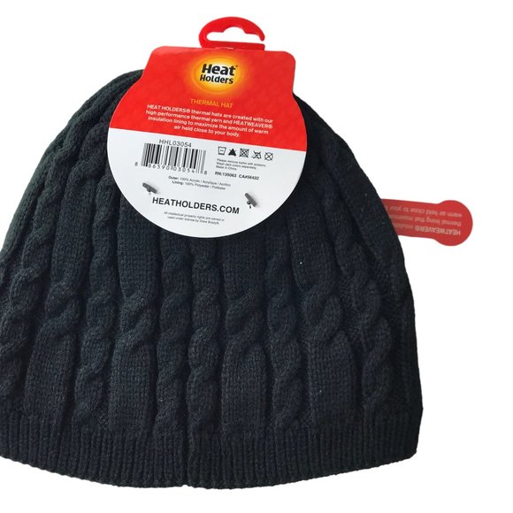New NWT Beanie Knit Hat Cap Fleece-Lined Black.  Thick.  Heat Holders.  Model "H - Picture 6 of 11